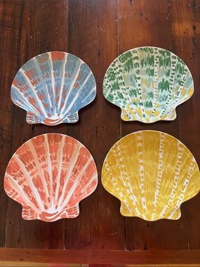 Threshold Bamboo Melamine Coastal Shell Plate Set in Blue, Green, Coral & Yellow